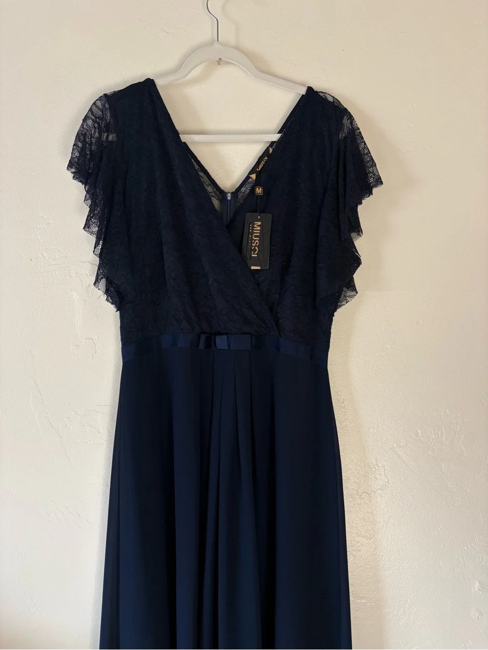 Miusol Navy Lace Bodice Maxi Gown Bow Waist Wedding Formal Size XL - Picture 2 of 7